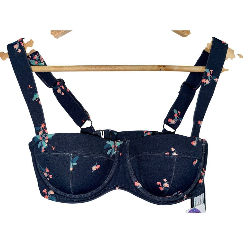 NWT TA3 Busty Bra Top Primrose Black Pink Floral Underwire Bikini Top Size S - C
